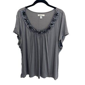 Coldwater Creek Gray Jersey Knit Embellished Top Stretch Comfort Flowy Size 2X